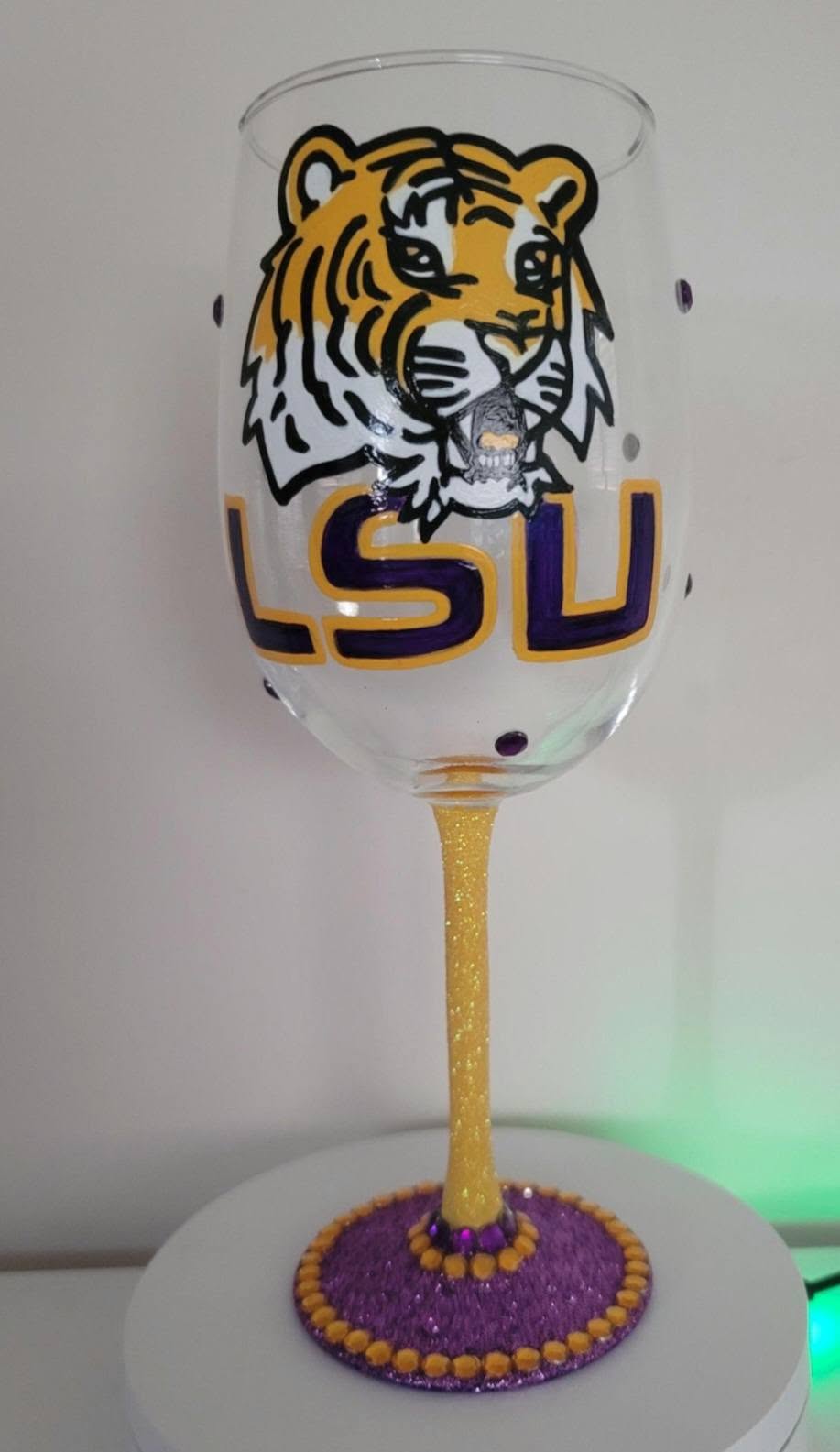 LSU Tigers Hand Painted 18 oz Wine Glass