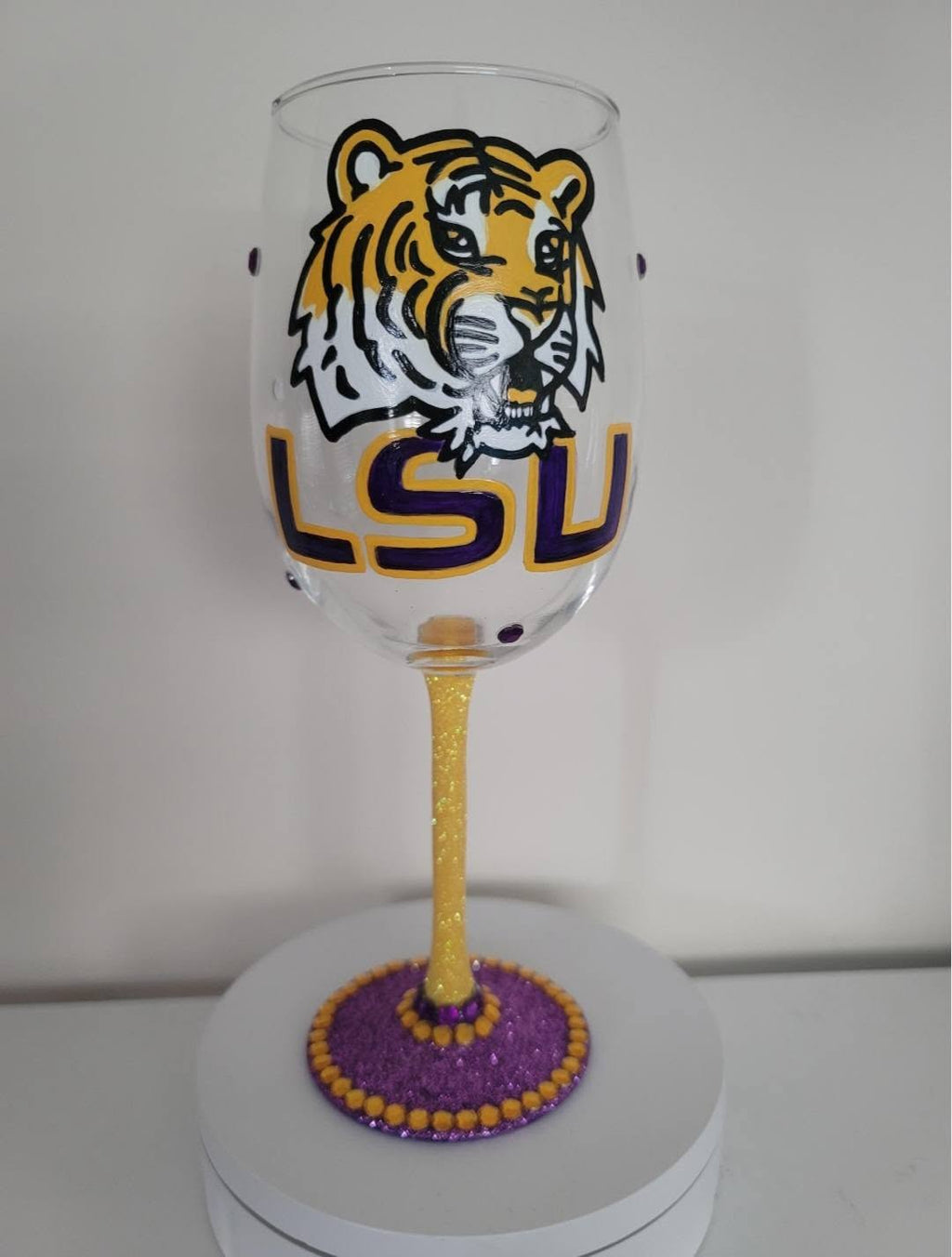 LSU Tigers Hand Painted 18 oz Wine Glass