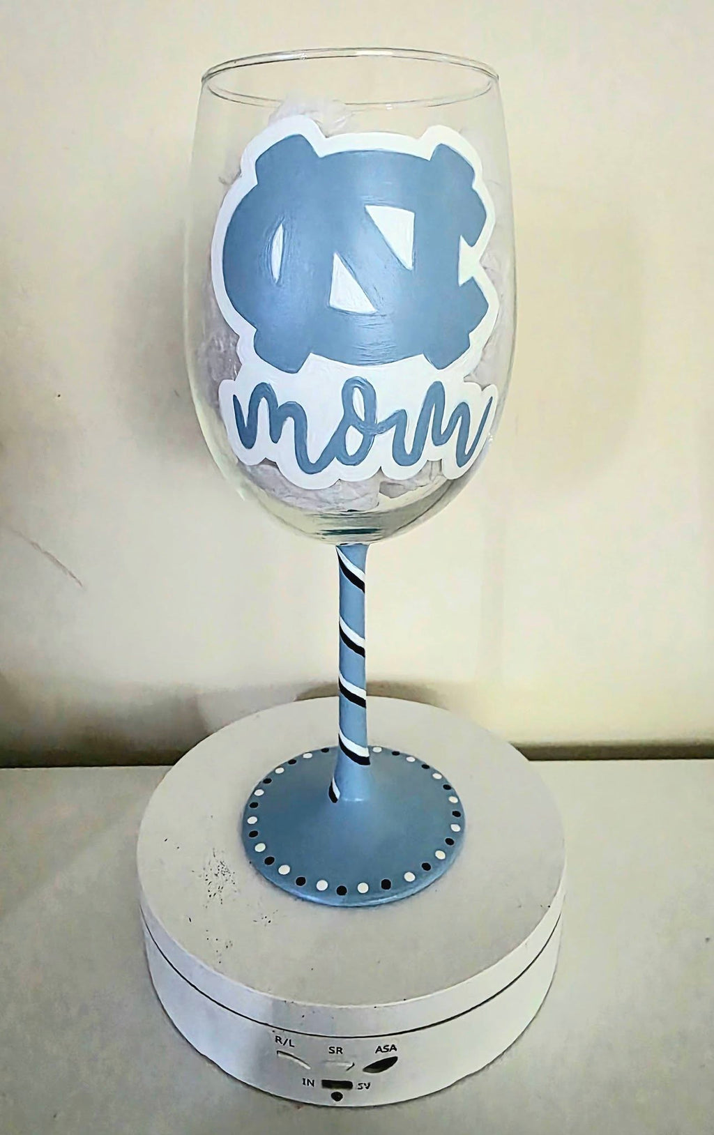 Hand Painted North Carolina Mom wine glass