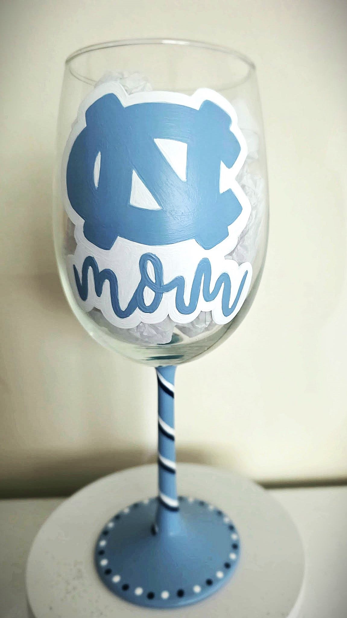 Hand Painted North Carolina Mom wine glass