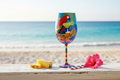 Hand Painted Tropical Parrot Wine Glass - Beach Scene