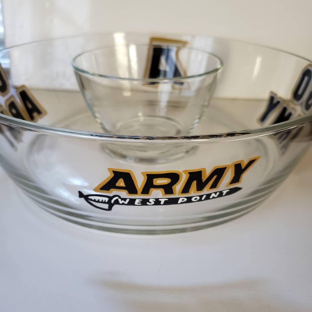 Hand Painted Army Glass Dip and Chip Bowl