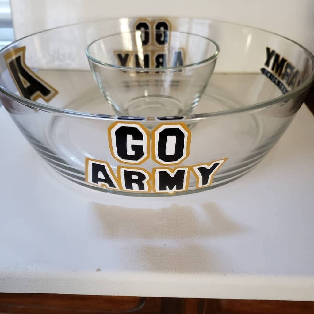Hand Painted Army Glass Dip and Chip Bowl