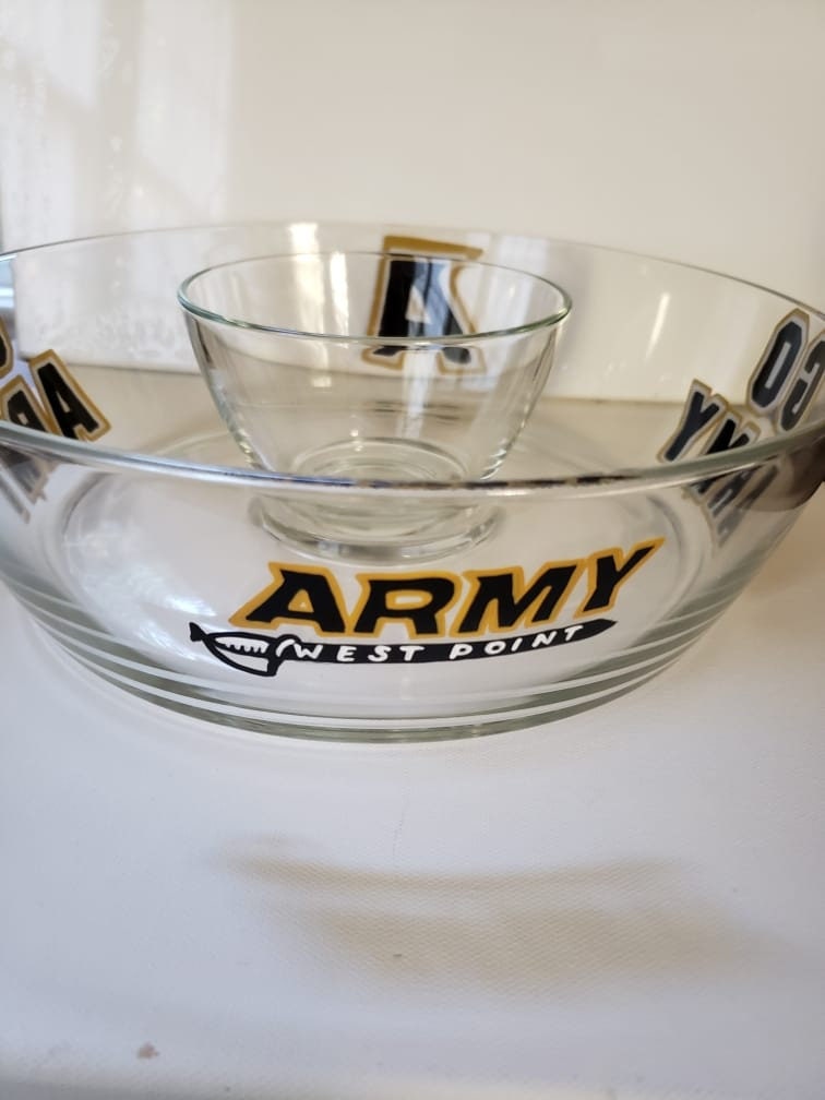 Hand Painted Army Glass Dip and Chip Bowl