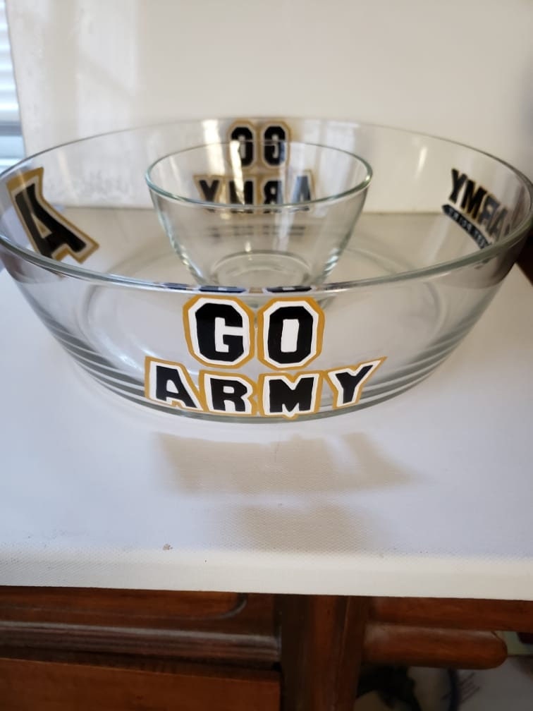 Hand Painted Army Glass Dip and Chip Bowl