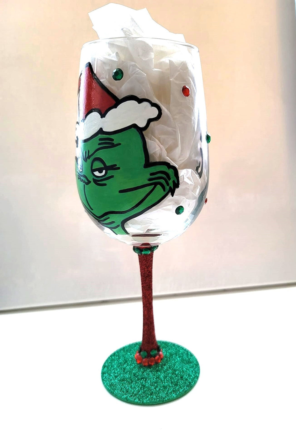 Grinch Christmas Hand Painted Wine Glass/Drink Up Grinches/Gift For Her/ Gift For Him/Christmas Gift/Party Hostess Gift