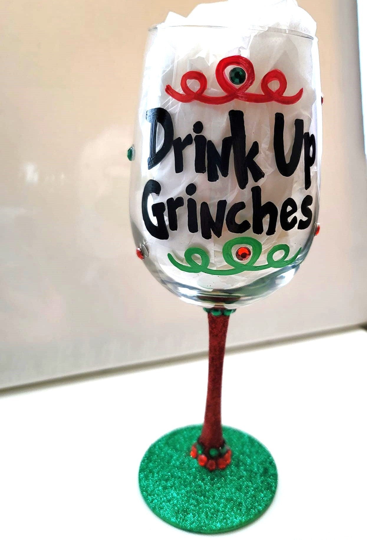 Grinch Christmas Hand Painted Wine Glass/Drink Up Grinches/Gift For Her/ Gift For Him/Christmas Gift/Party Hostess Gift
