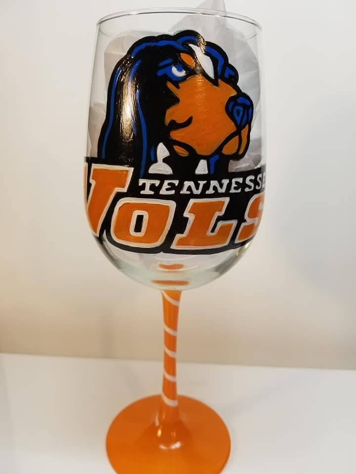 Hand-Painted Tennessee Volunteers Wine Glass, College Sports Gift
