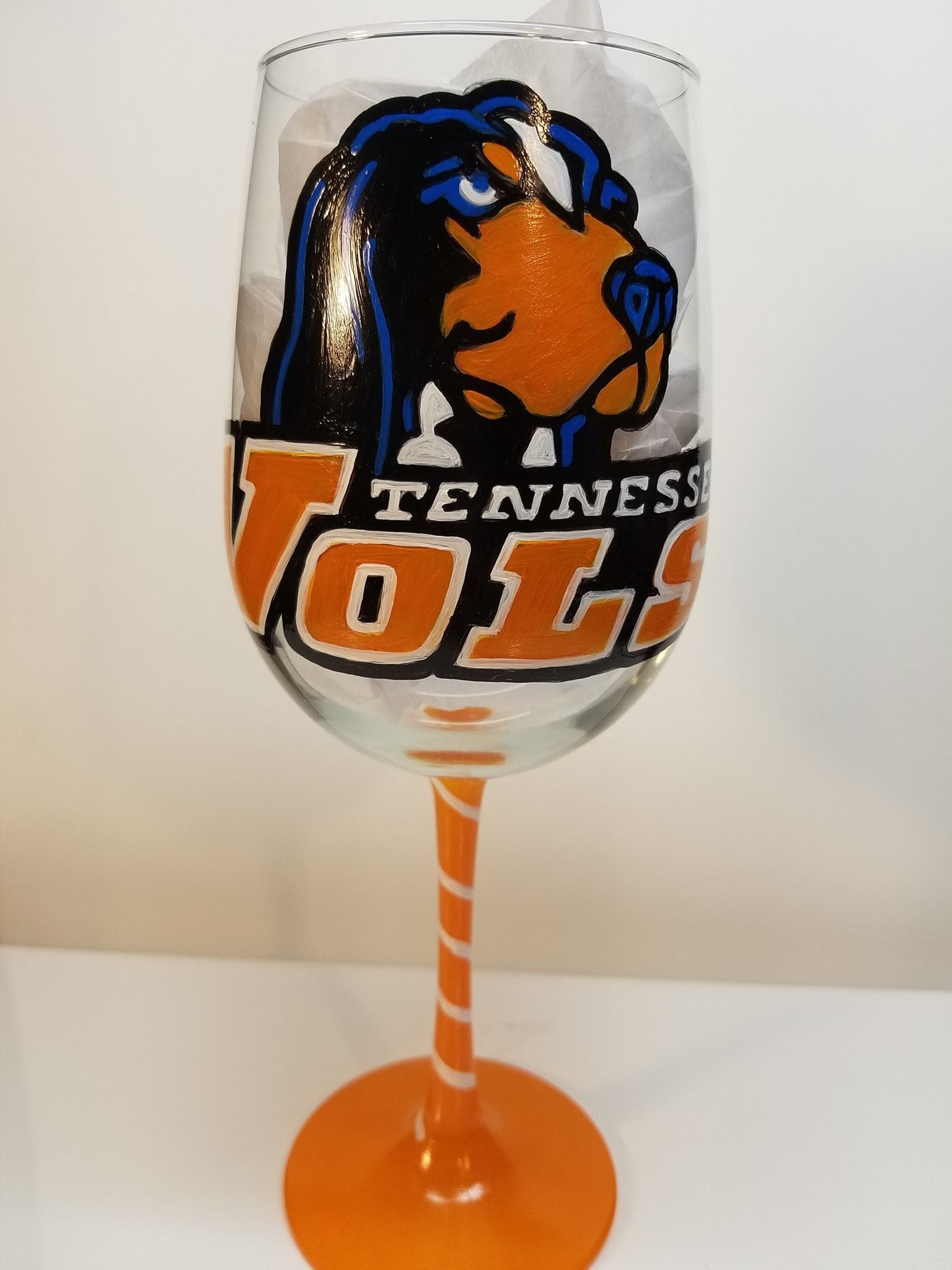 Hand-Painted Tennessee Volunteers Wine Glass, College Sports Gift