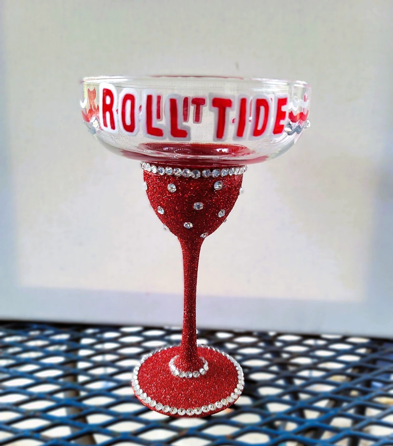 Hand Painted Bling Alabama Crimson Tide Margarita Glass