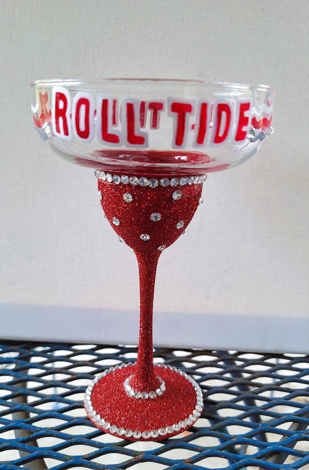 Hand Painted Bling Alabama Crimson Tide Margarita Glass