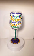Hand Painted Mardi Gras Wine Glass, Bling Party Barware