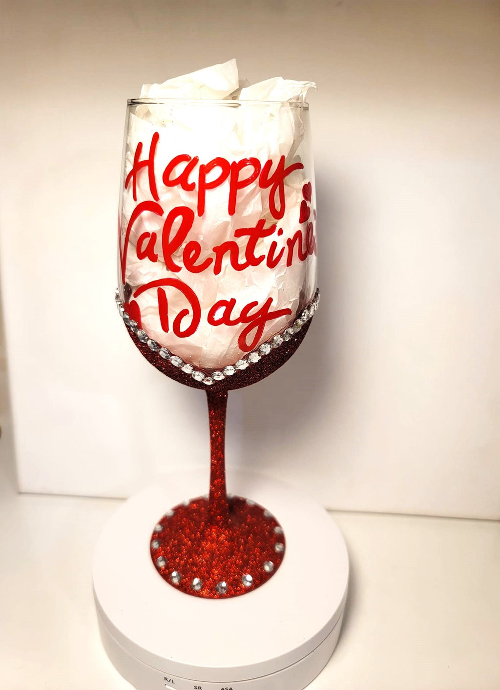 Hand Painted Valentine Wine Glass: Glitter Rhinestone Bling