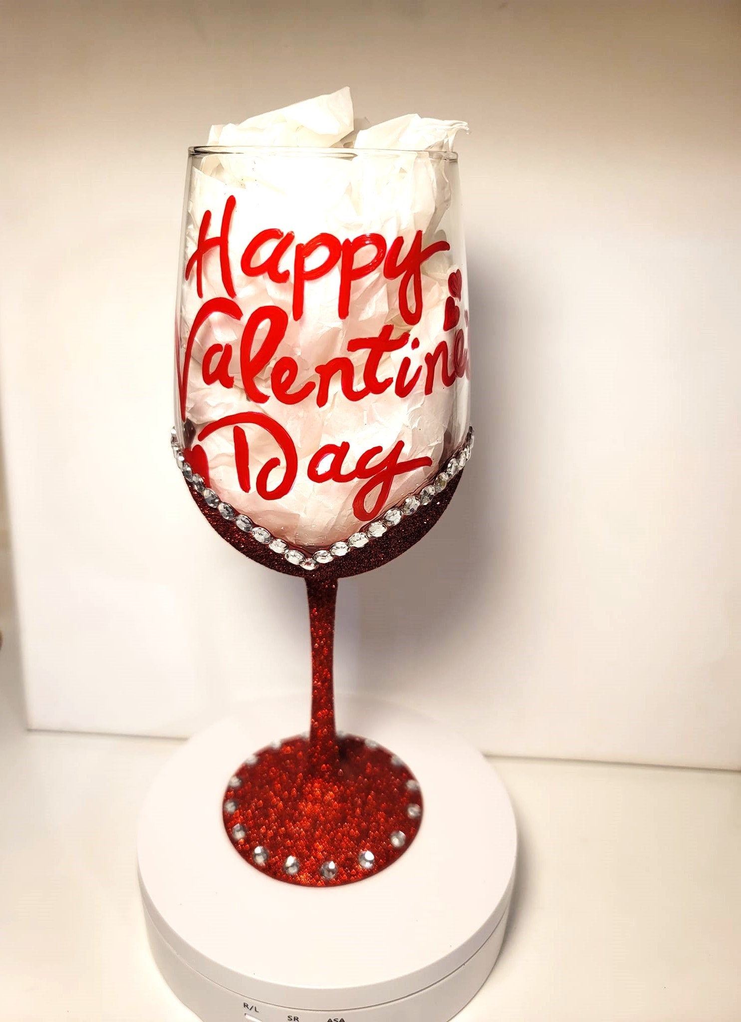 Hand Painted Valentine Wine Glass: Glitter Rhinestone Bling