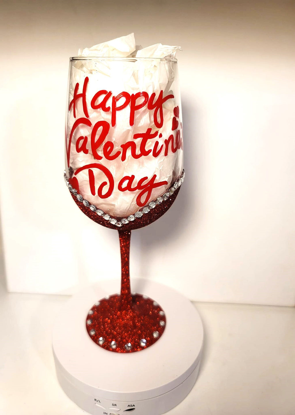 Hand Painted Valentine Wine Glass: Glitter Rhinestone Bling