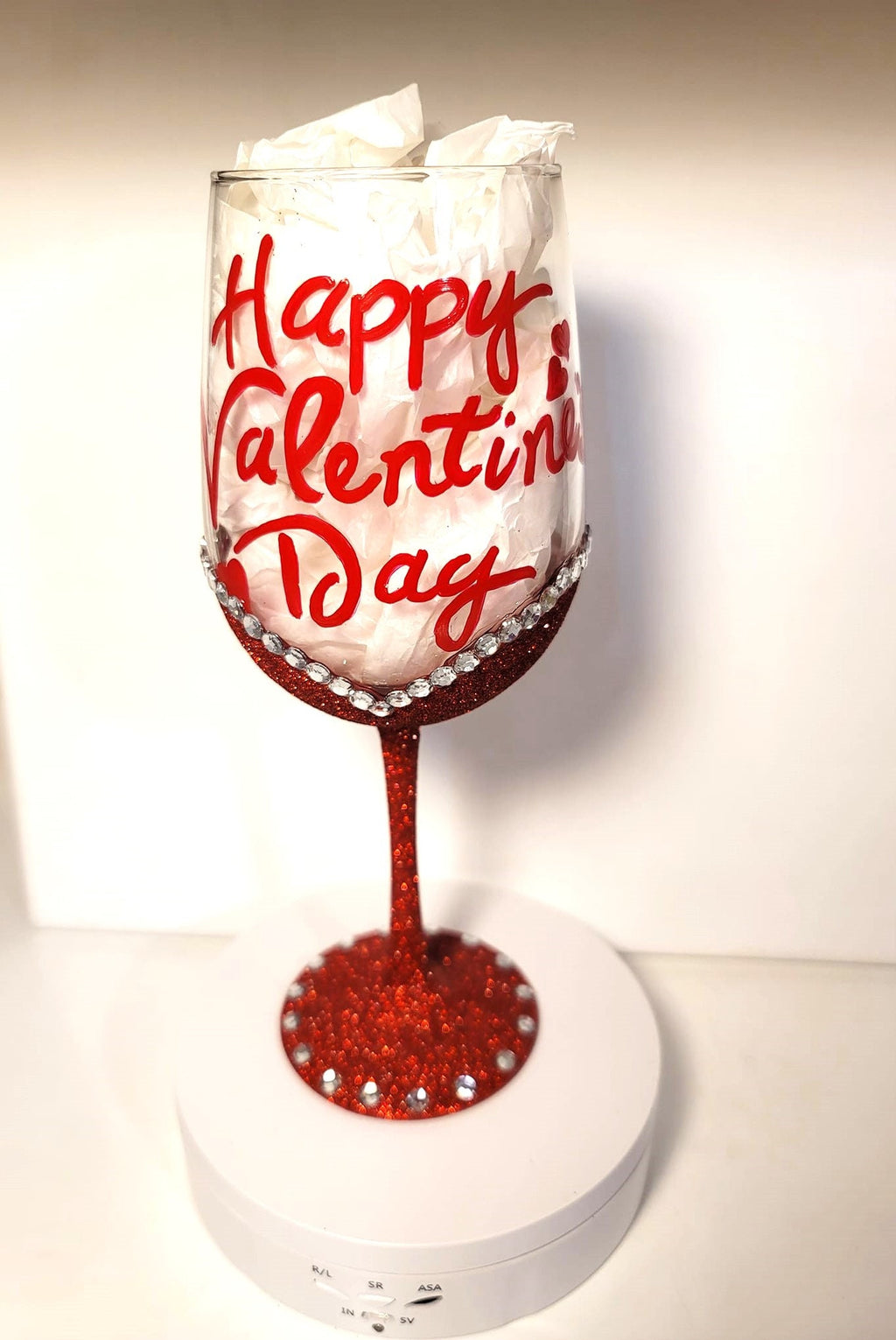 Hand Painted Valentine Wine Glass: Glitter Rhinestone Bling