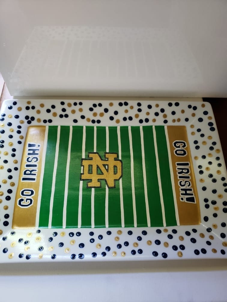 Hand Painted Notre Dame Serving Platter, College Sports Plate