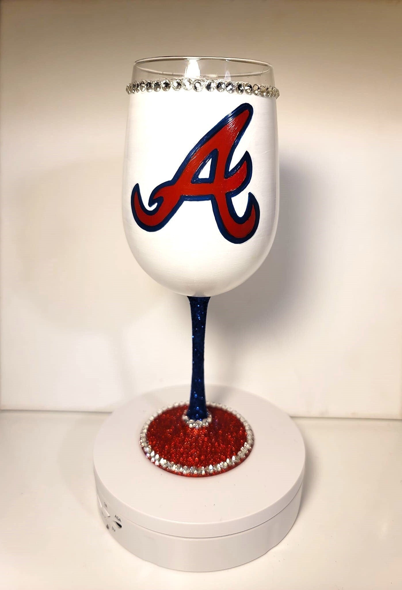 Atlanta Braves Hand-Painted Wine Glass with Rhinestone Bling