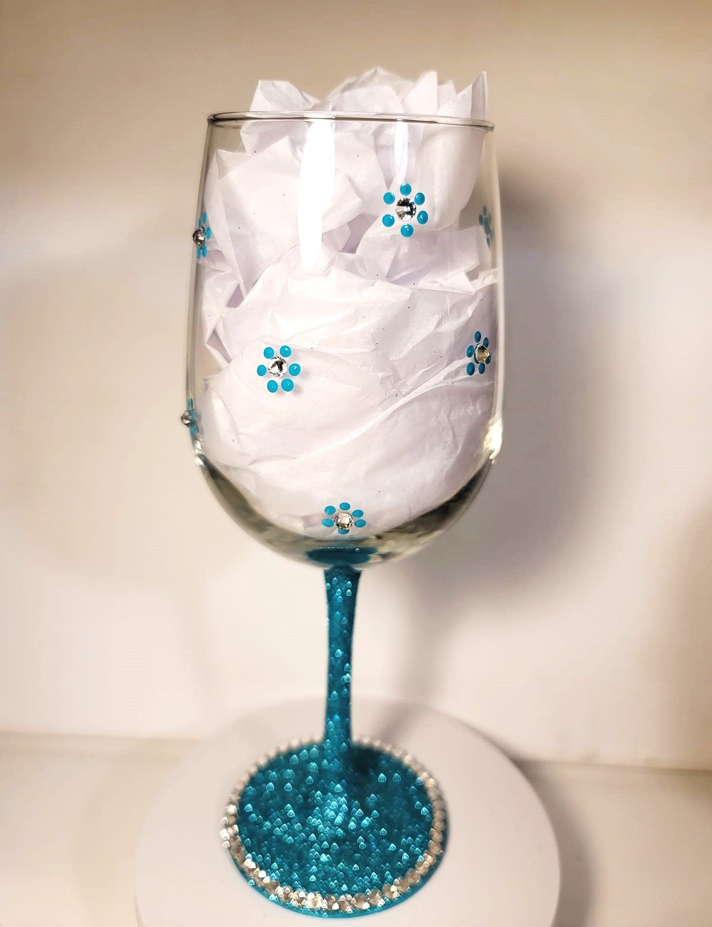 Hand Painted Mom Life Wine Glass, Glitter Bling Stem