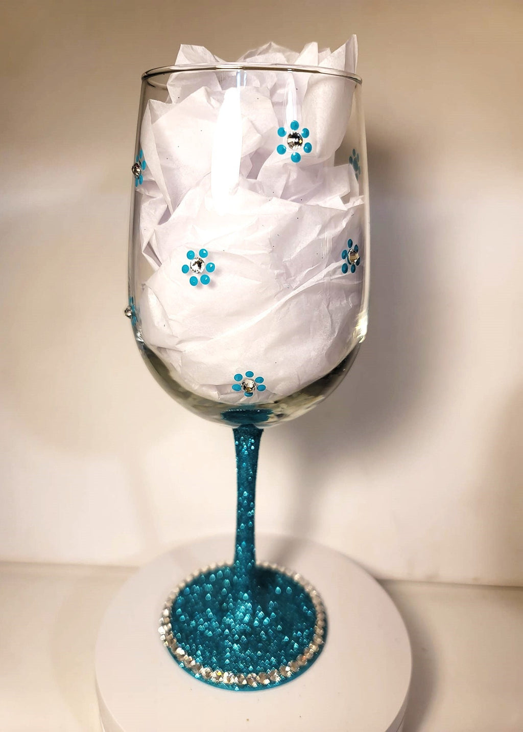 Hand Painted Mom Life Wine Glass, Glitter Bling Stem