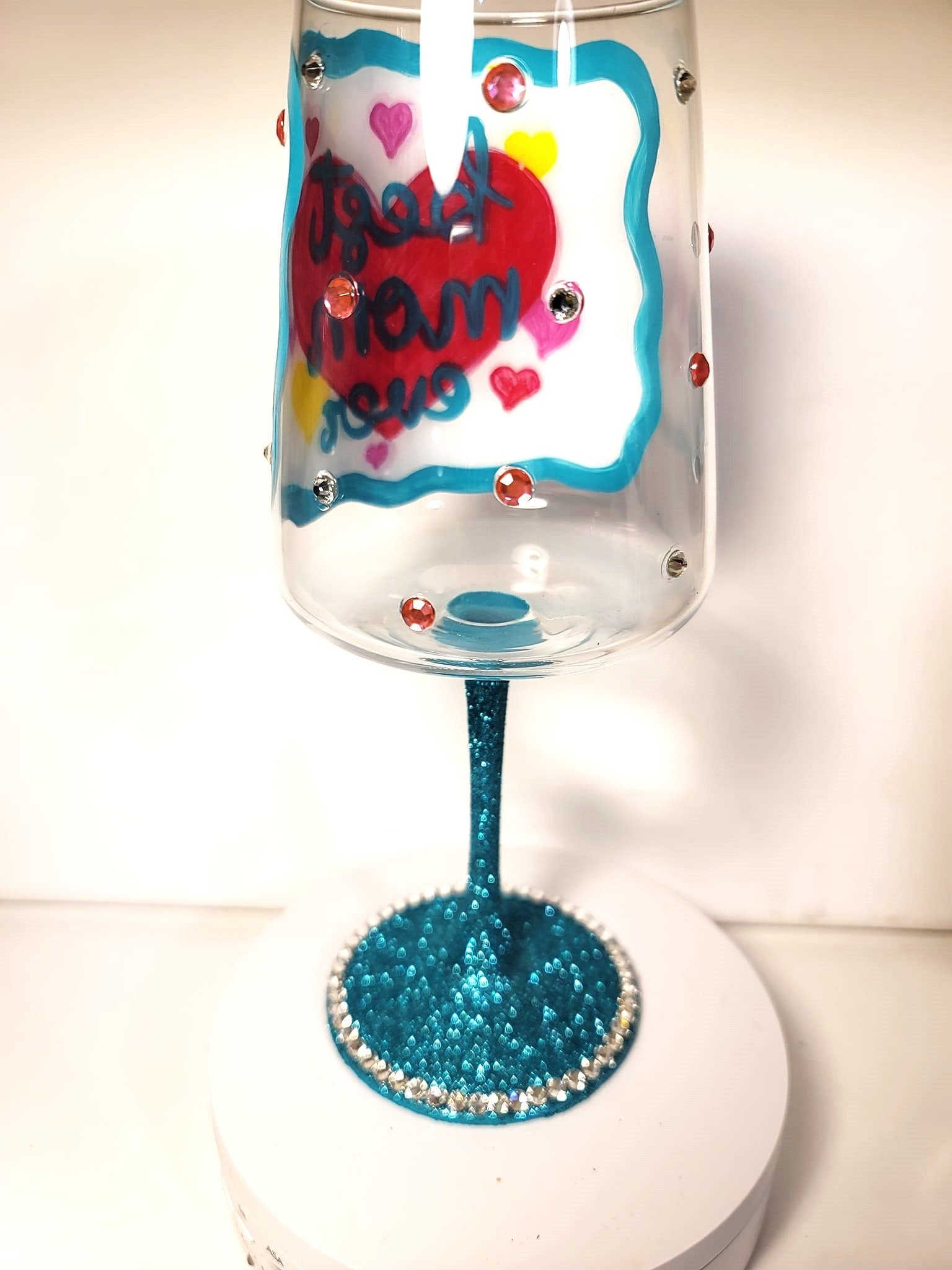 Hand Painted Mom/Mothers Day Wine Glass / Gift for her/ Birthday gift/ New Mom gift/ Bling wine glass