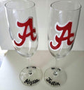 Hand Painted Alabama Crimson Tide Champagne Flutes, Wedding Gift Set