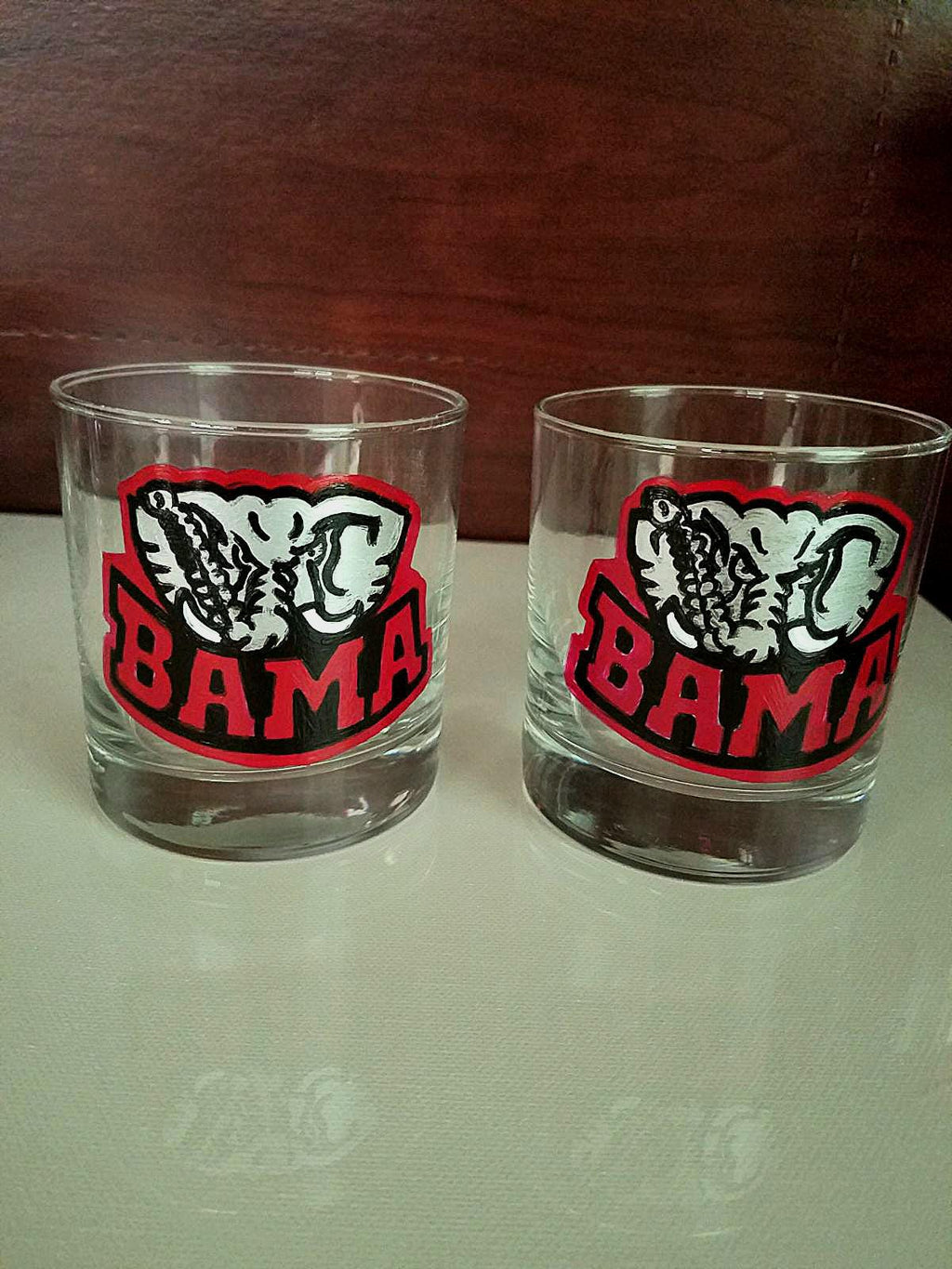 Hand Painted Alabama Crimson Tide Whiskey Glasses, Set of 4