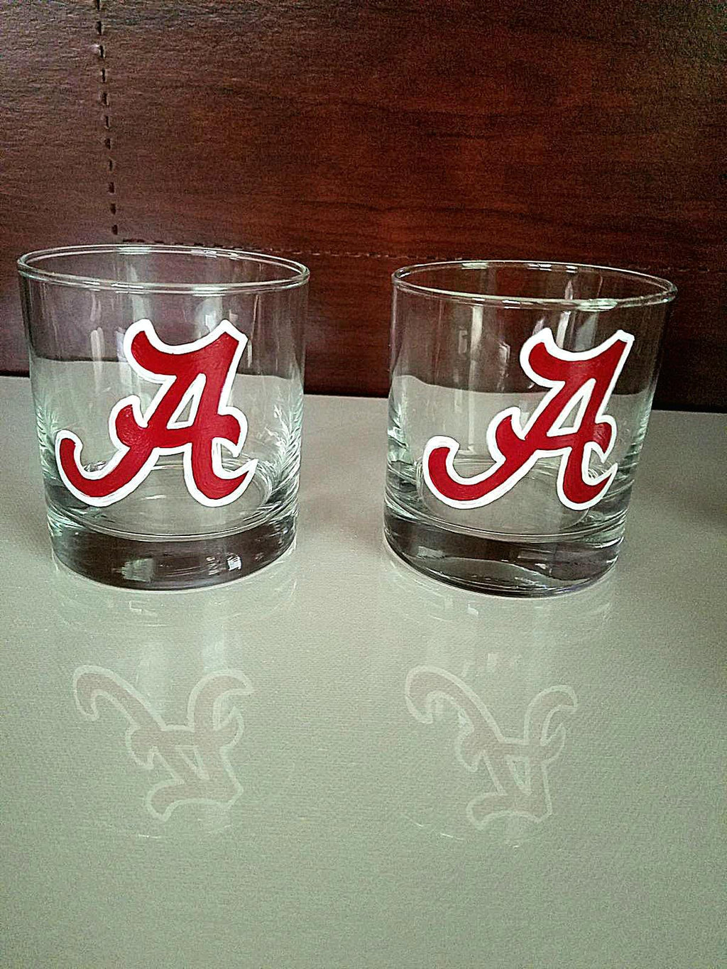 Hand Painted Alabama Crimson Tide Whiskey Glasses, Set of 4