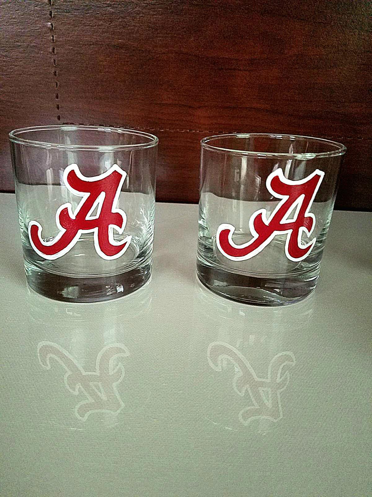 Hand Painted Alabama Crimson Tide Whiskey Glasses, Set of 4