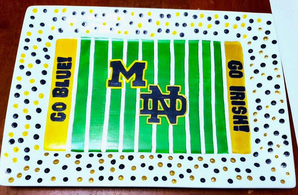 Michigan/Notre Dame Hand-Painted Football Field Platter (10x14)