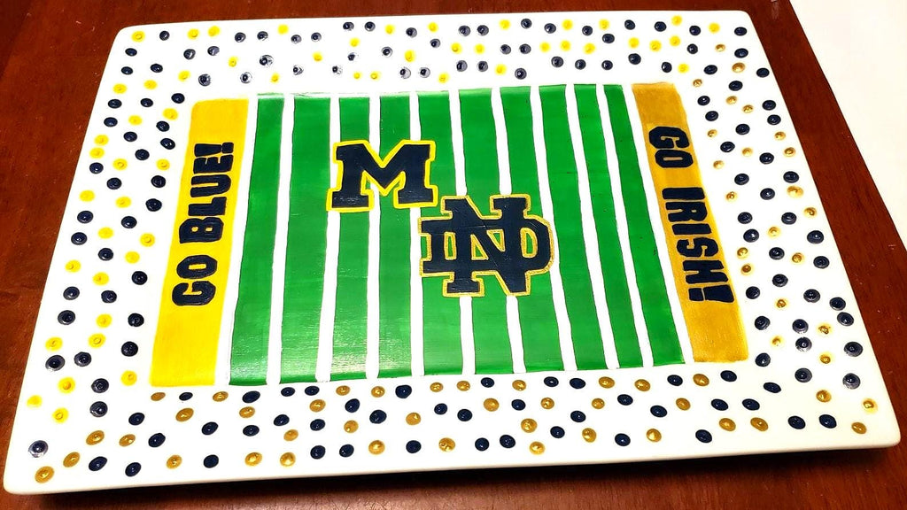 Michigan/Notre Dame Hand-Painted Football Field Platter (10x14)