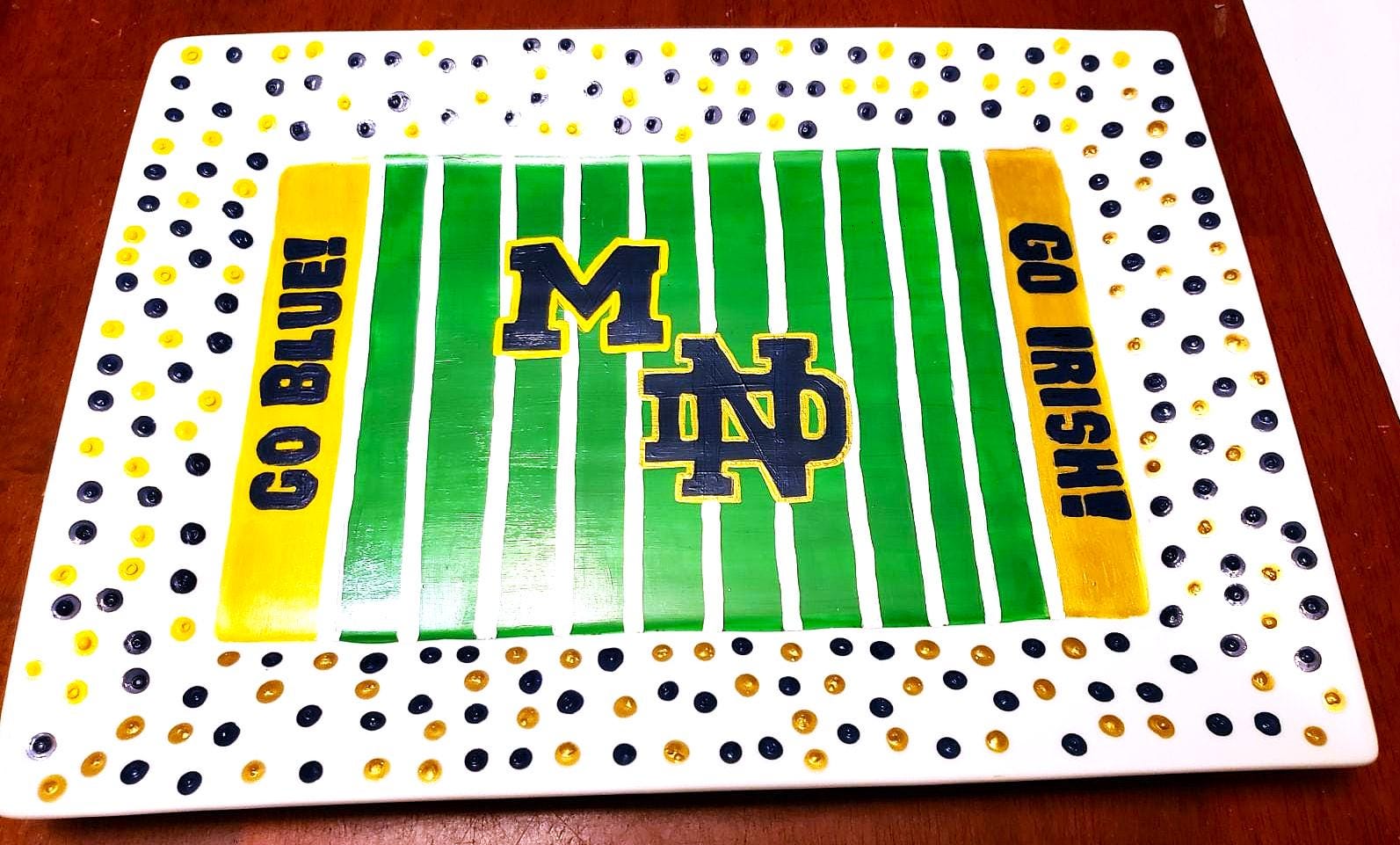 Michigan/Notre Dame Hand-Painted Football Field Platter (10x14)