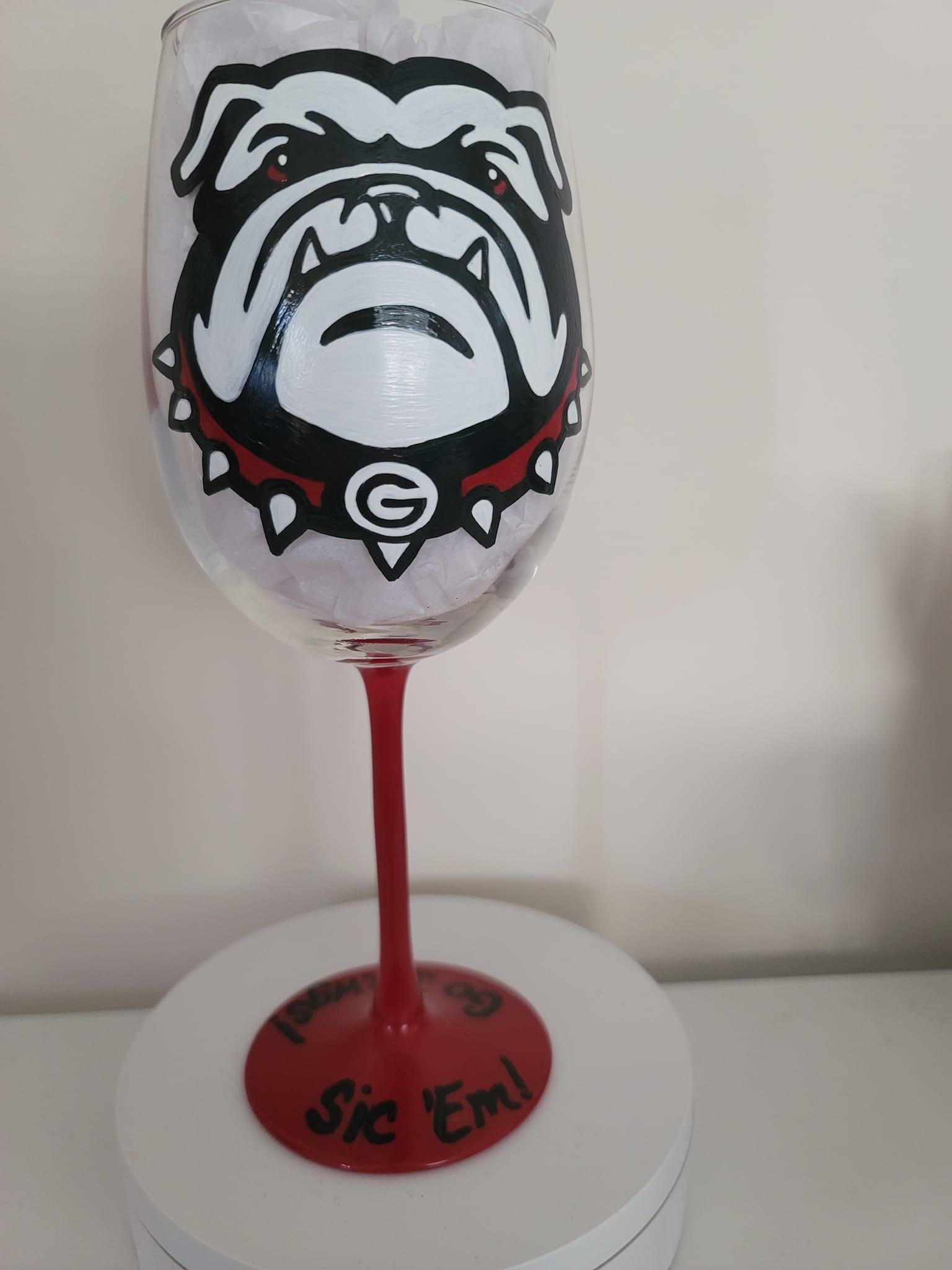 Hand Painted Georgia Bulldogs Double Sided Wine Glass /Gift for Her/Gift for Him/Christmas Gift/ Barware/College Graduation Gift