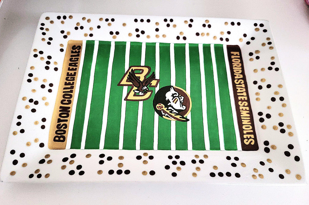 Hand Painted Dual Team Football Field Ceramic Platter (10x14)