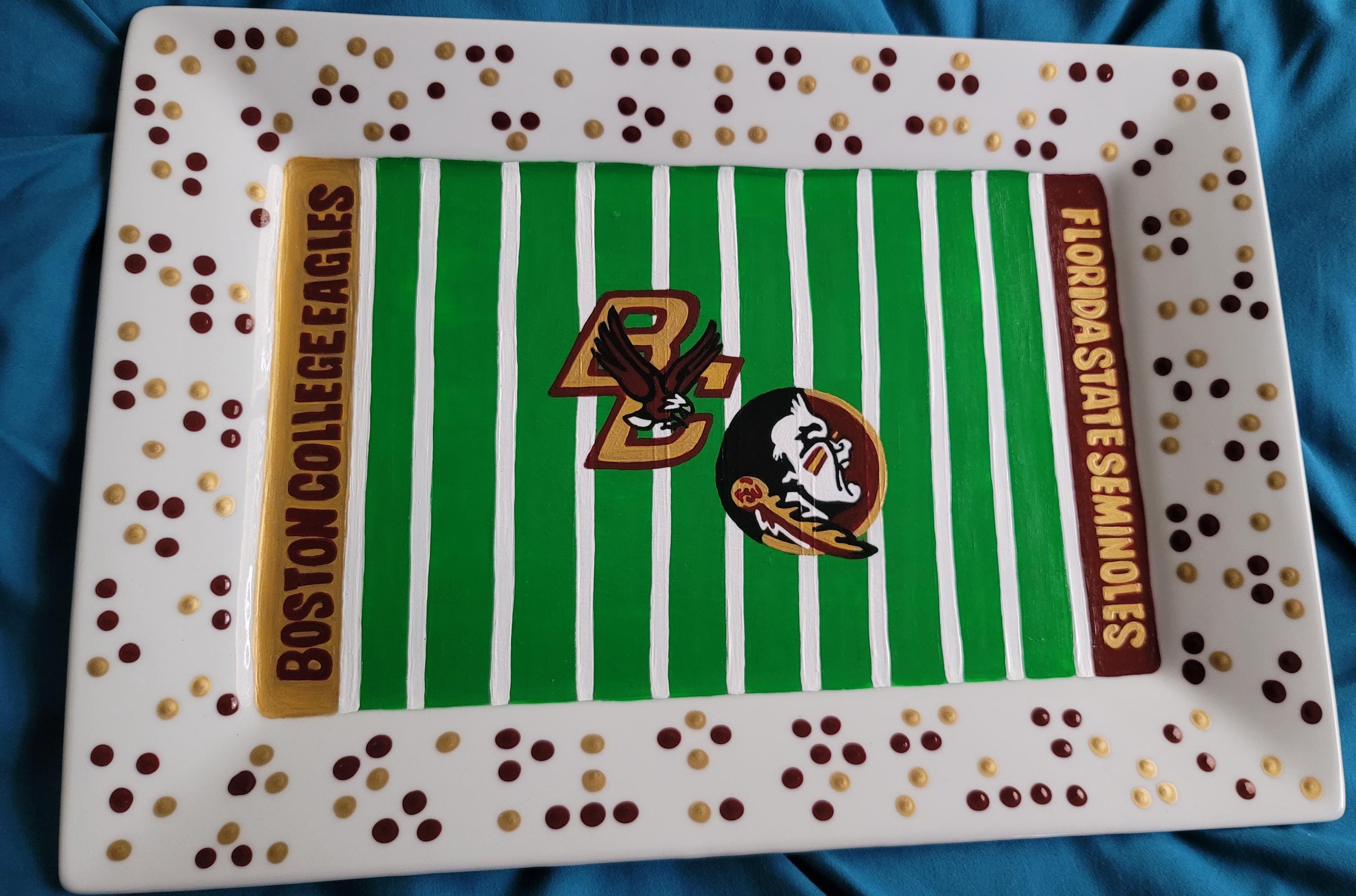 Hand Painted Dual Team Football Field Ceramic Platter (10x14)