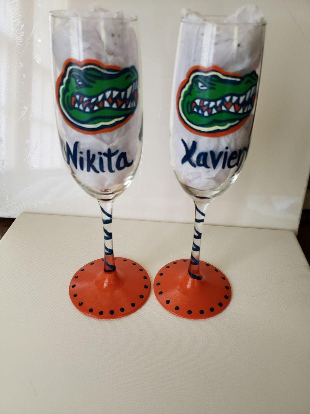 Hand Painted Florida Gators Champagne Glass, 8 oz, Custom Gift