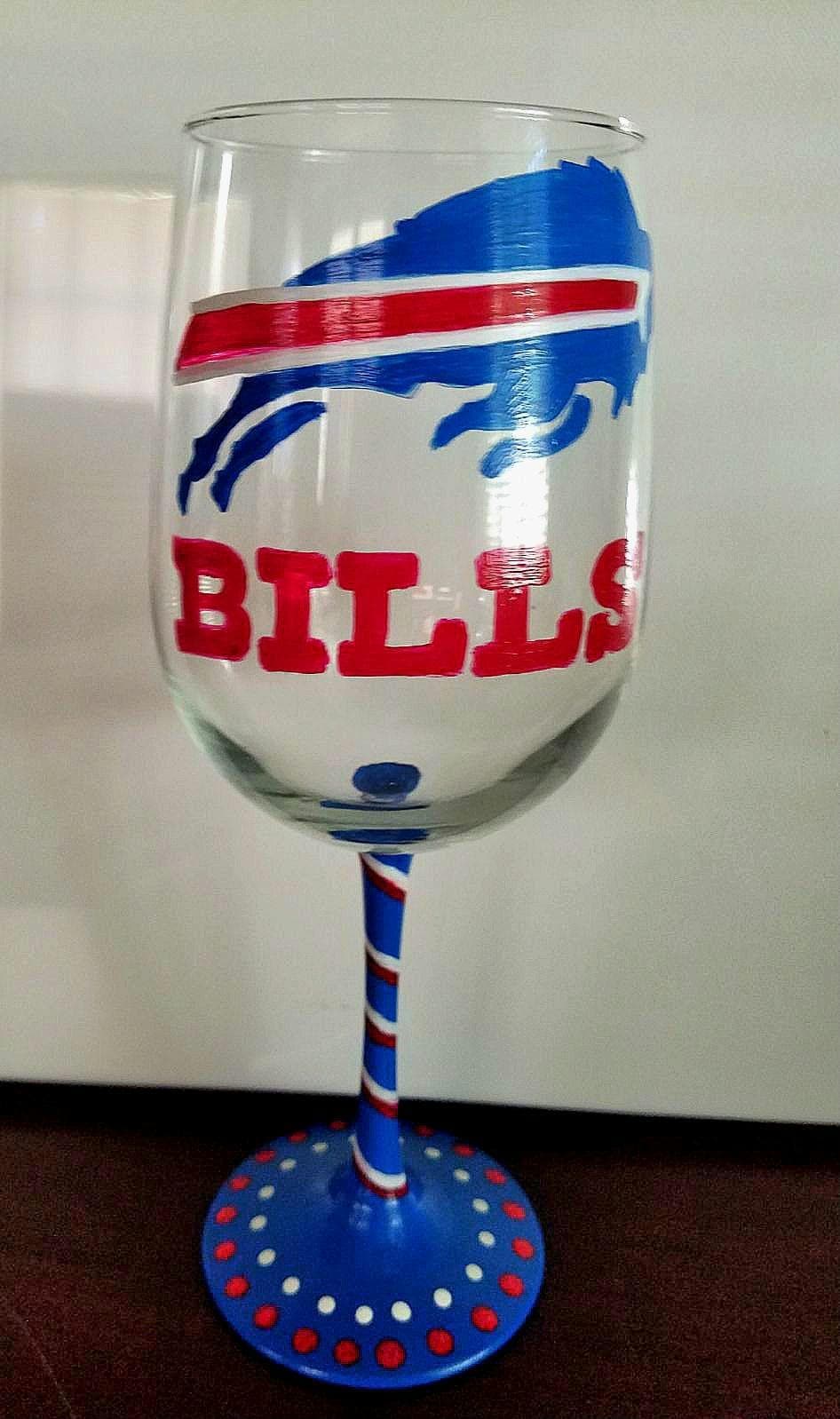 Hand Painted Buffalo Bills Wine Glass, 18 oz