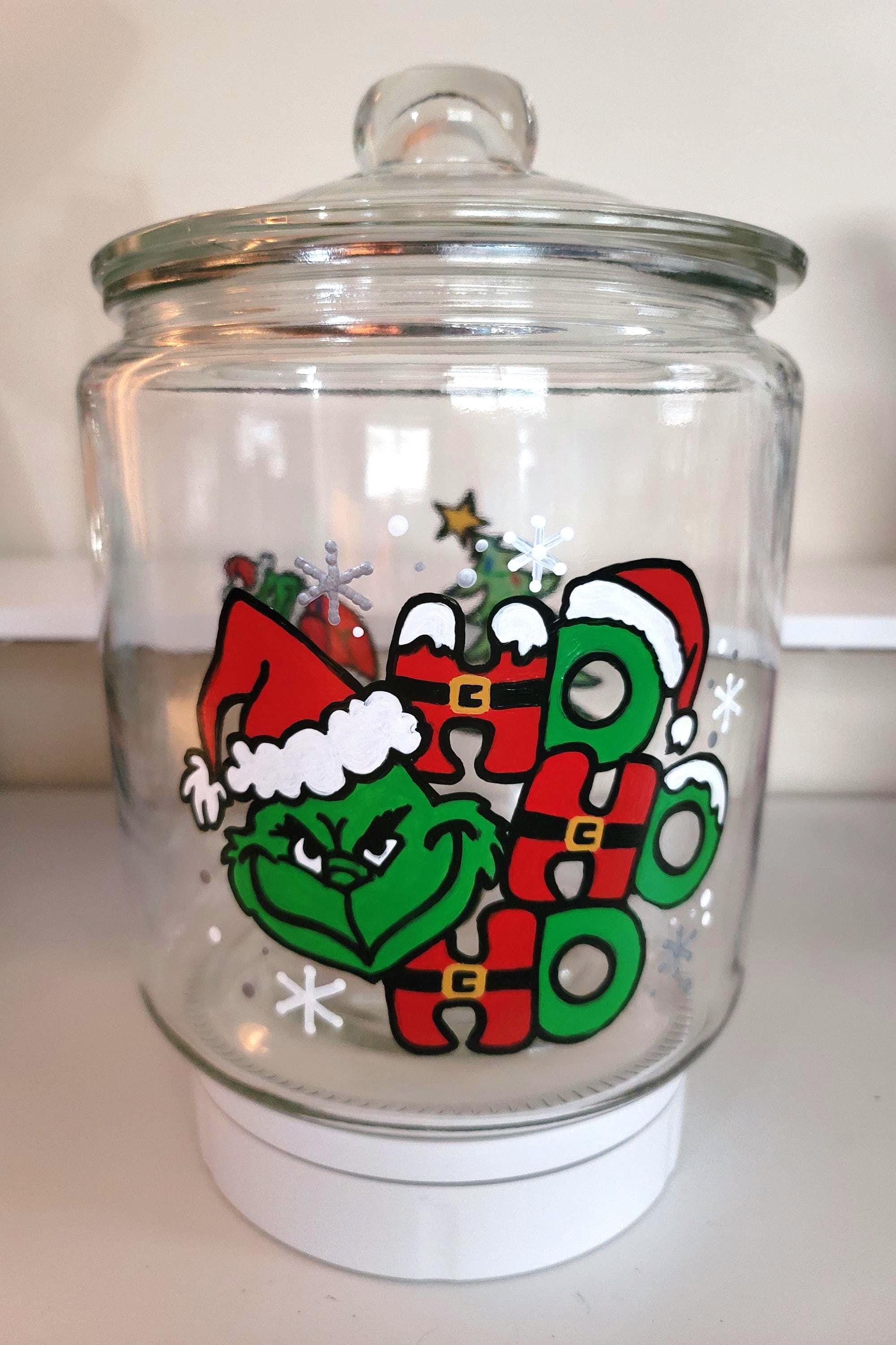 Hand Painted Grinch Christmas Cookie Jar: Holiday Candy Storage