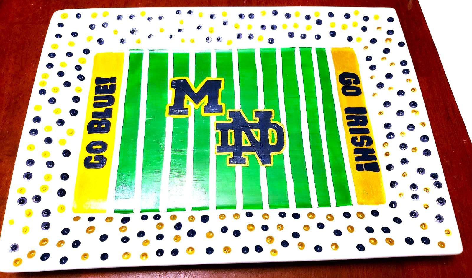Michigan/Notre Dame Hand-Painted Football Field Platter (10x14)