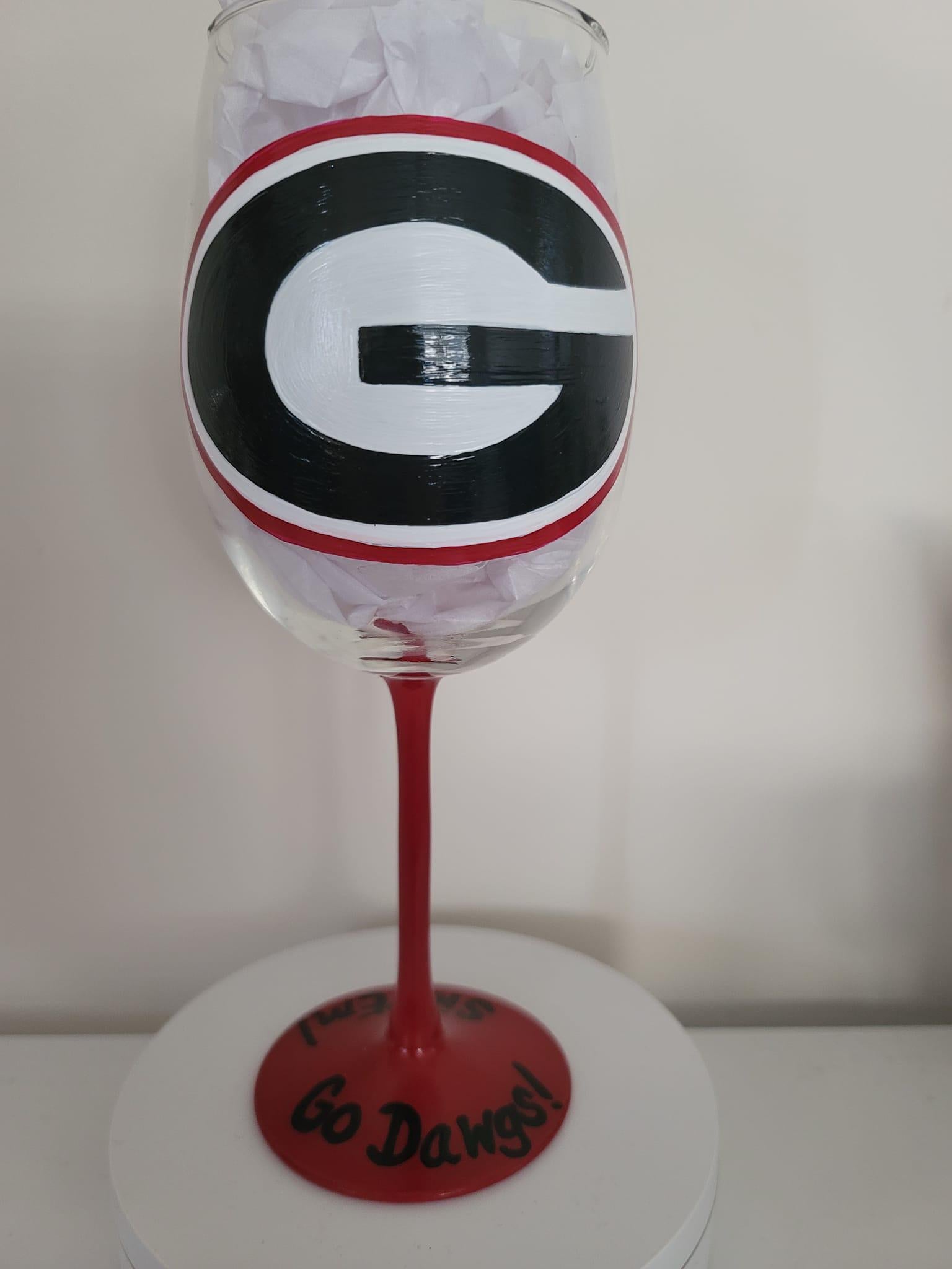 Hand Painted Georgia Bulldogs Double Sided Wine Glass /Gift for Her/Gift for Him/Christmas Gift/ Barware/College Graduation Gift