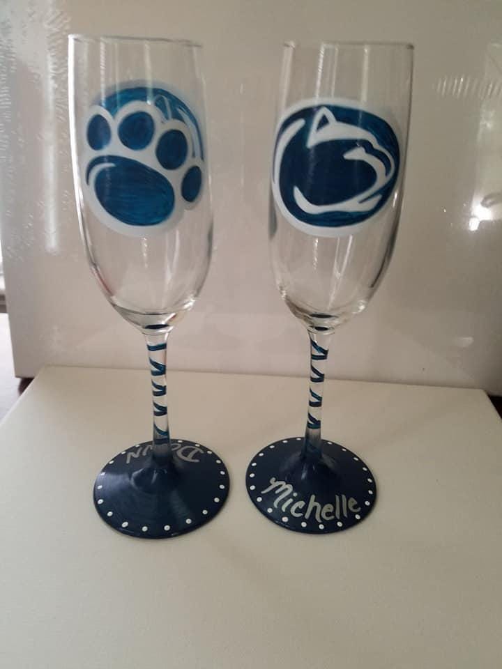 Hand Painted Penn State Nittany Lions Champagne Glass