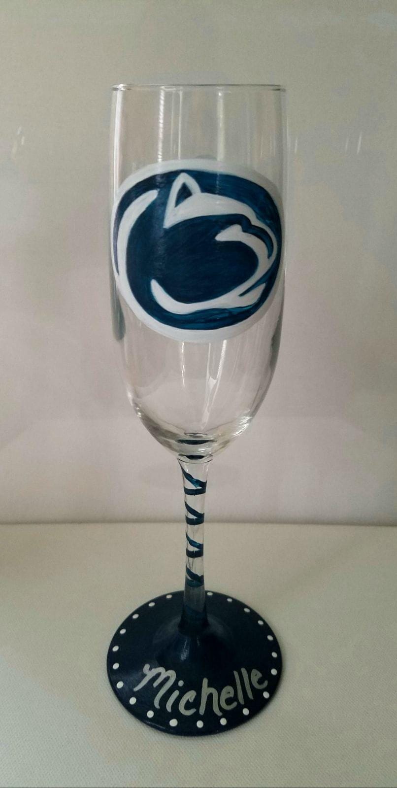 Hand Painted Penn State Nittany Lions Champagne Glass