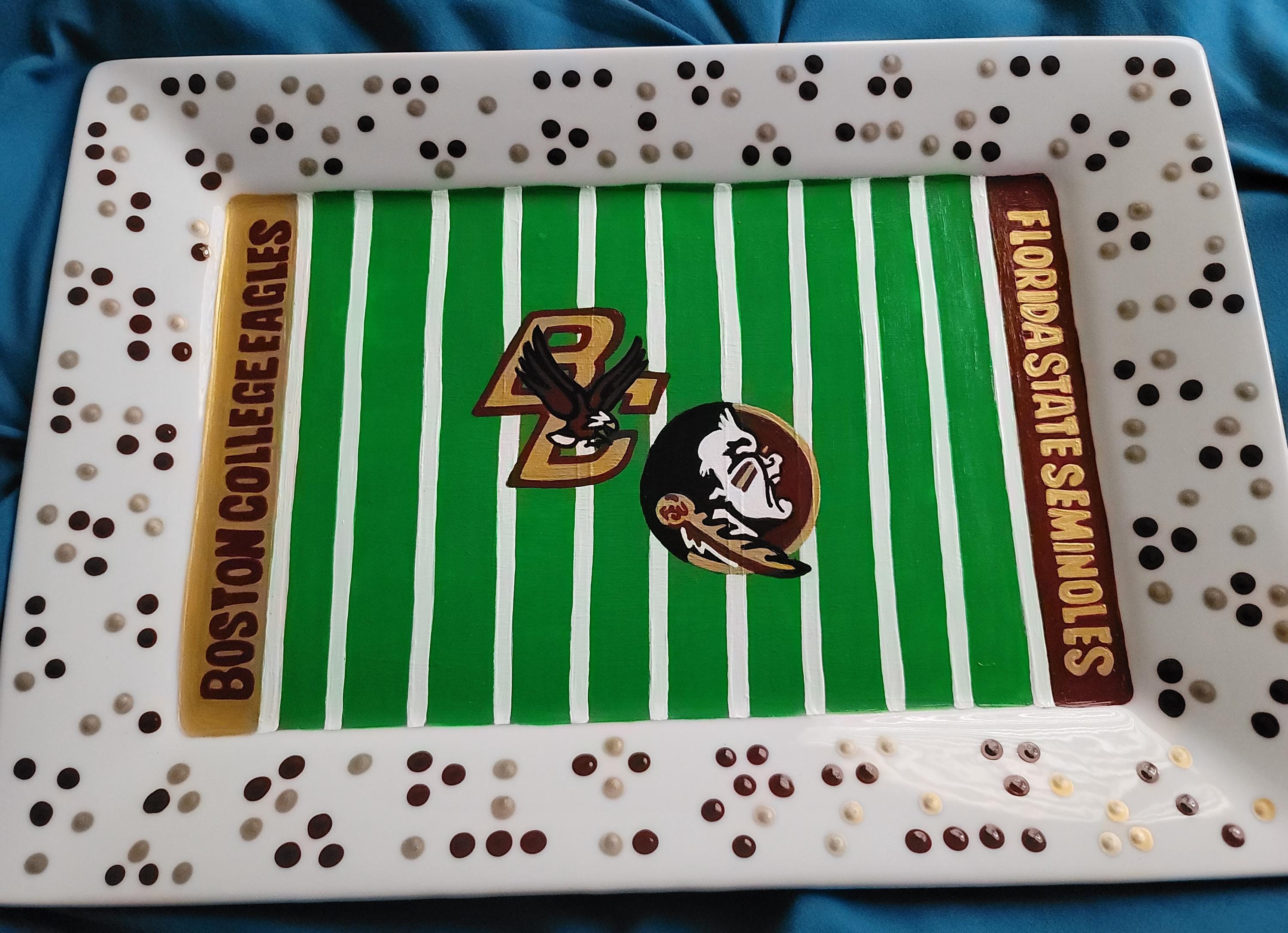 Hand Painted Dual Team Football Field Ceramic Platter (10x14)