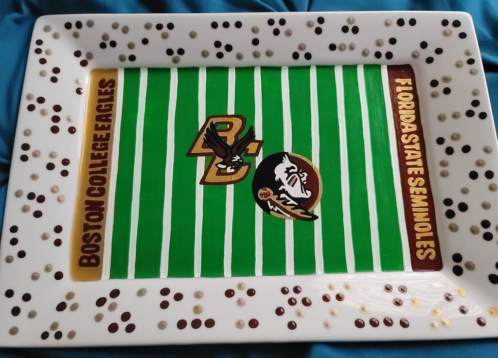 Hand Painted Dual Team Football Field Ceramic Platter (10x14)
