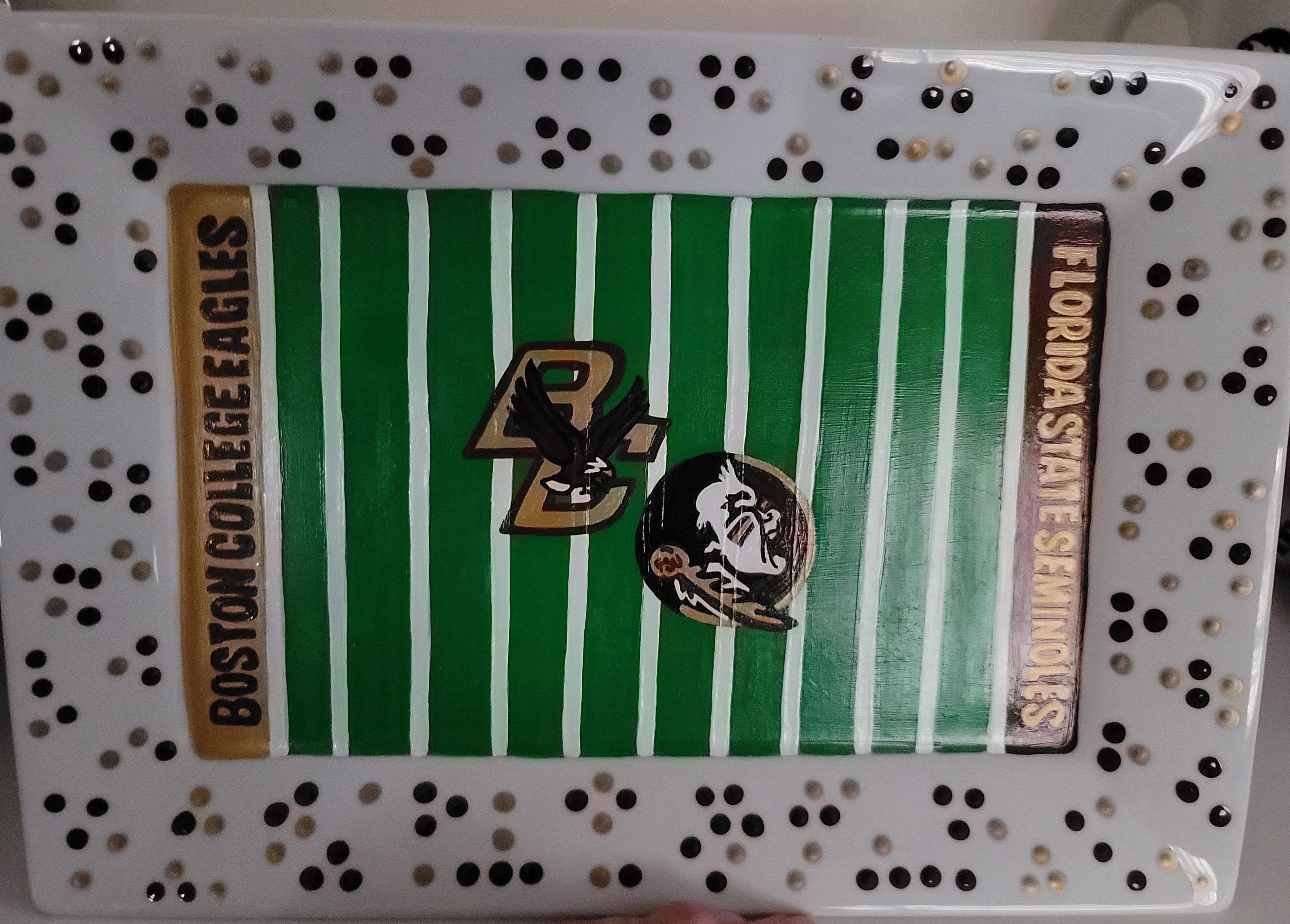 Hand Painted Dual Team Football Field Ceramic Platter (10x14)