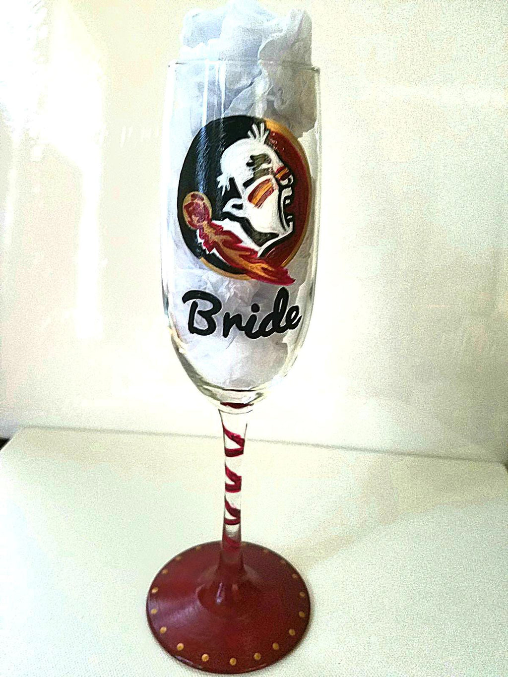 Hand Painted Champagne Glasses: Bride & Groom, Collegiate Theme