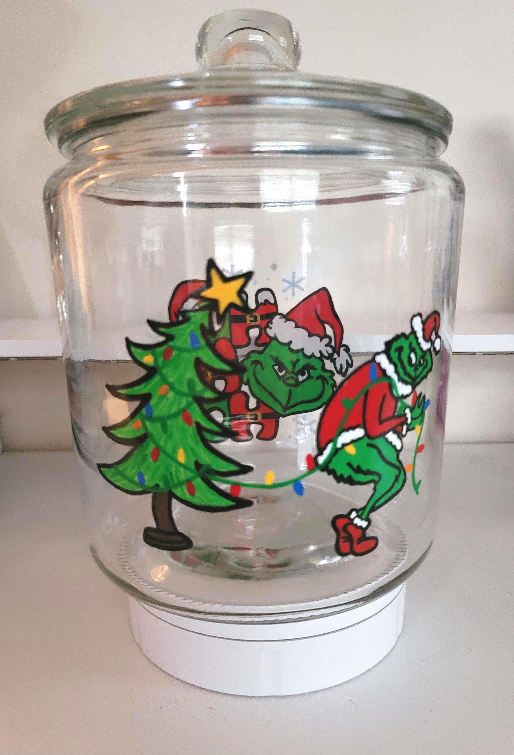 Hand Painted Grinch Christmas Cookie Jar: Holiday Candy Storage
