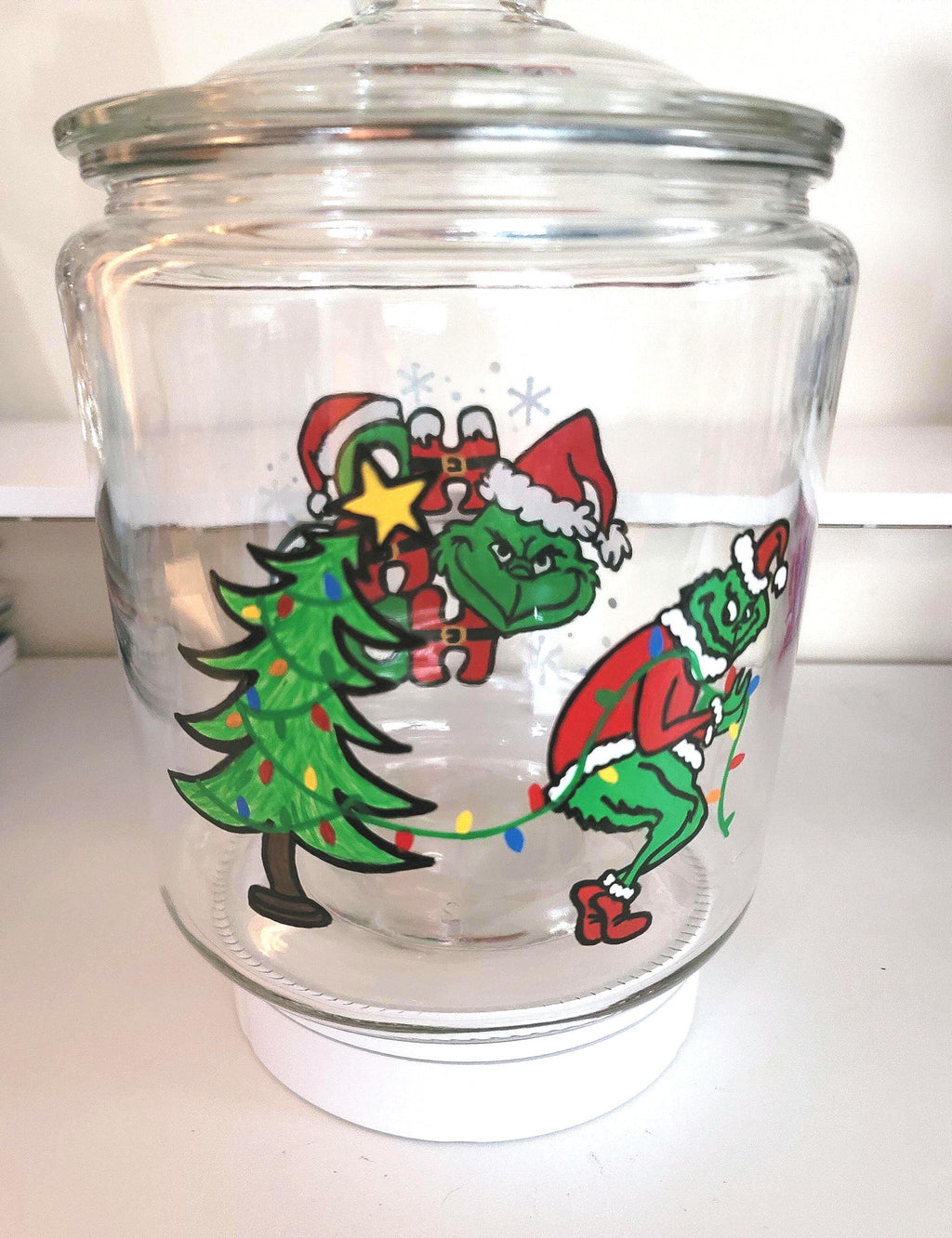 Hand Painted Grinch Christmas Cookie Jar: Holiday Candy Storage