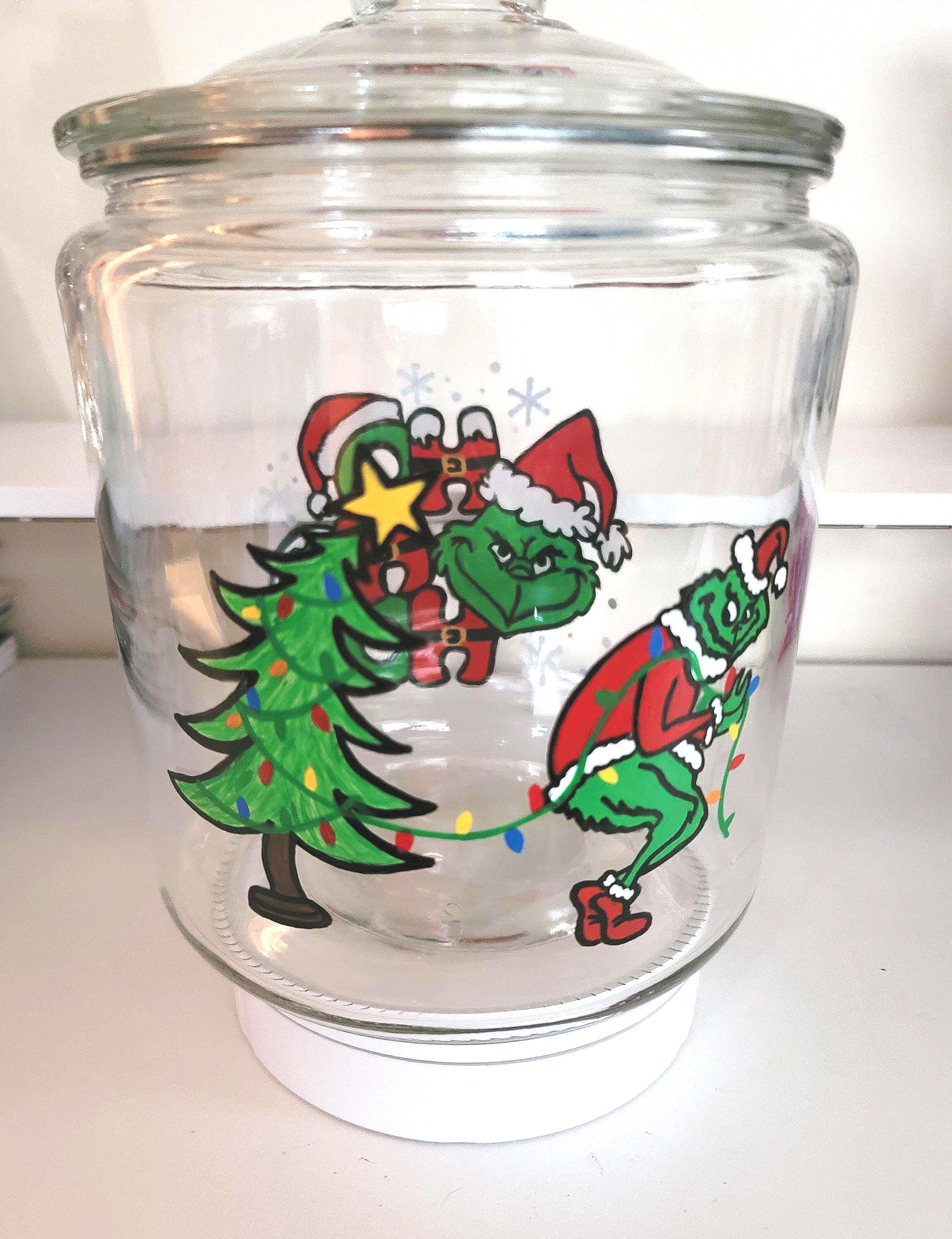 Hand Painted Grinch Christmas Cookie Jar: Holiday Candy Storage