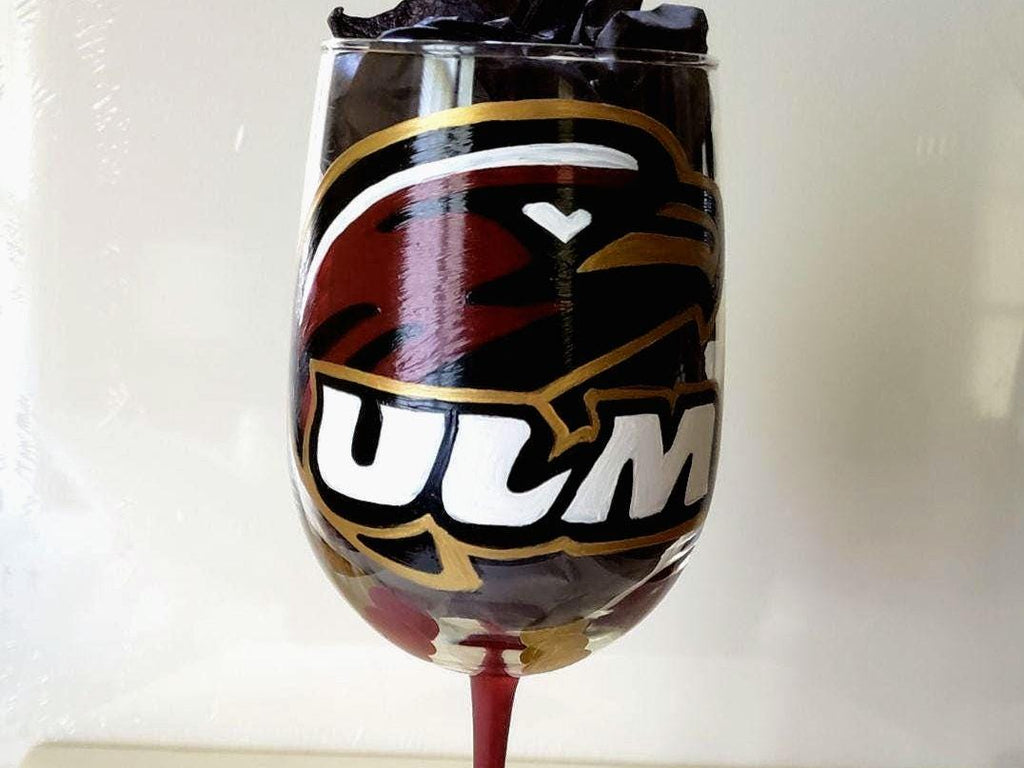Hand Painted Louisiana Monroe Warhawks Wine Glass